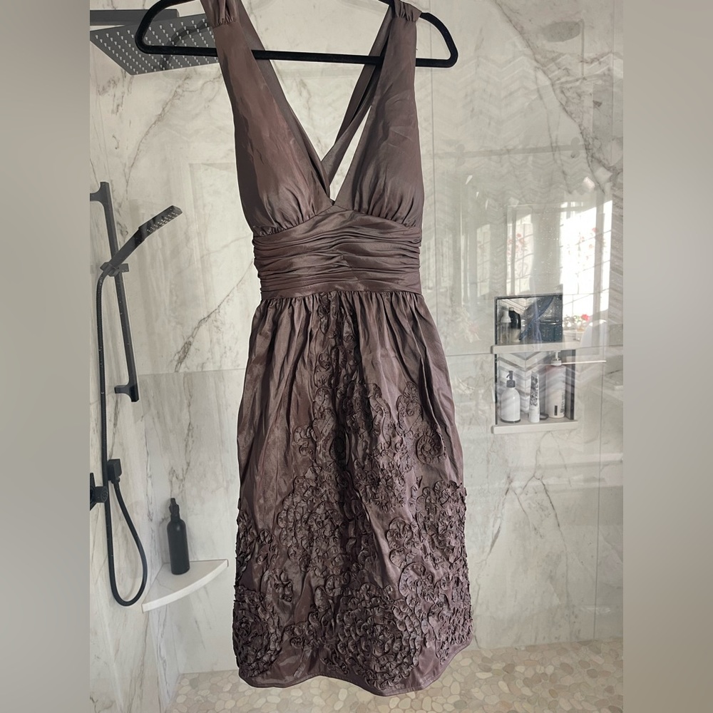 Adrianna papel grey dress says size 10 but fits like a size 6 . Measured in pic